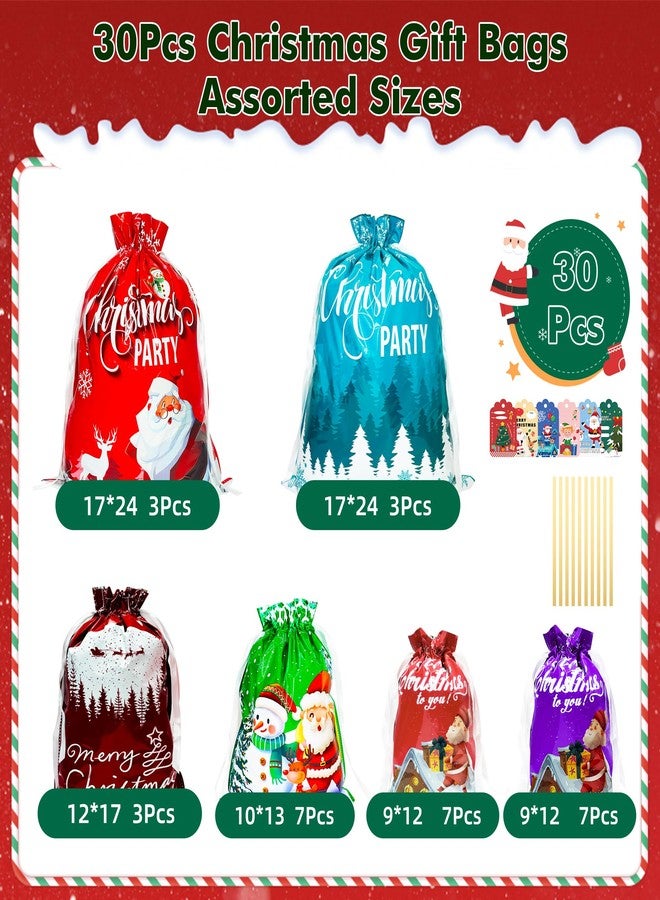 Yunaeduo Drawstring Christmas Gift Bags -30PCS Christmas Bags Assorted Sizes for Presents - Plastic Wrapping Bags Bulk - Xmas Gift Bags, 6 Designs Large/Medium/Small Sizes - Image 2